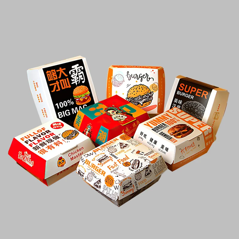 SenAng Custom Printing Food Grade Paper Burger Box Disposable Hamburger Packaging