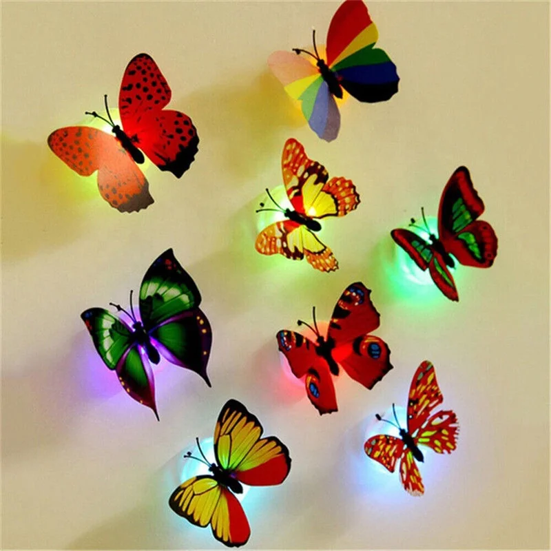 Hot selling 3D Butterfly LED Wall Stickers Glowing Bedroom DIY Home Decor Night light