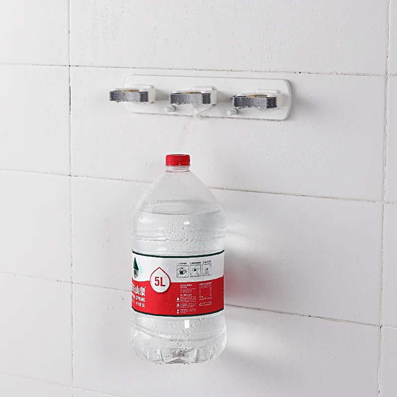 Factory Good quality wall mounted nail free set of three mop & broom holder 3 holders with 2 hooks tool organizer