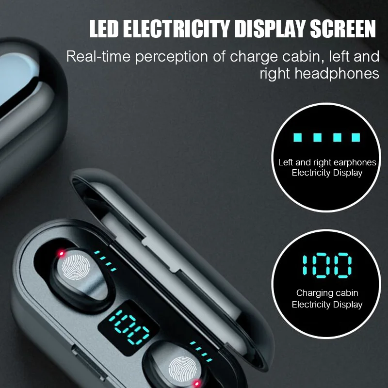 F9 TWS 5.0 BT Headphone Earphone Wireless Earbuds Music Earphone India Headset Noise Canceling with 2000mah power bank