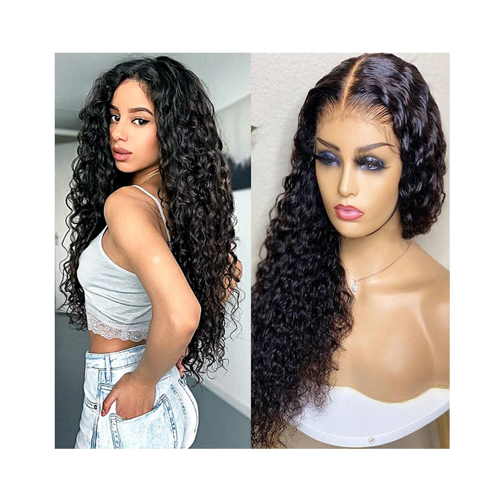Wholesale Vendor Water Wave 13x4 Virgin Brazilian peruvian Human Hair Wigs HD Lace frontal wig for Black Women
