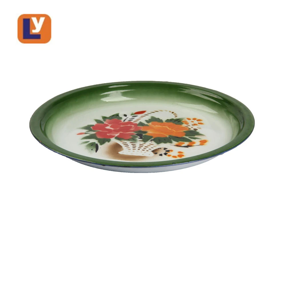 Эмалированный круглый поднос зеленого цвета 25-80 см