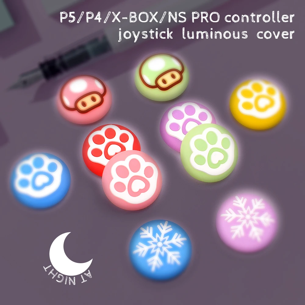 4 pcs Luminous Thumb Grips Silicone Cap Analog Controller Thumbstick Cover for PS5 PS4 Switch Pro Xbox One Controller