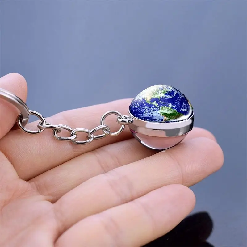 XNG Solar System Planet Keyring Galaxy Nebula Space Keychain Moon Earth Sun Mars Art Picture Double Side Glass Ball Keyring