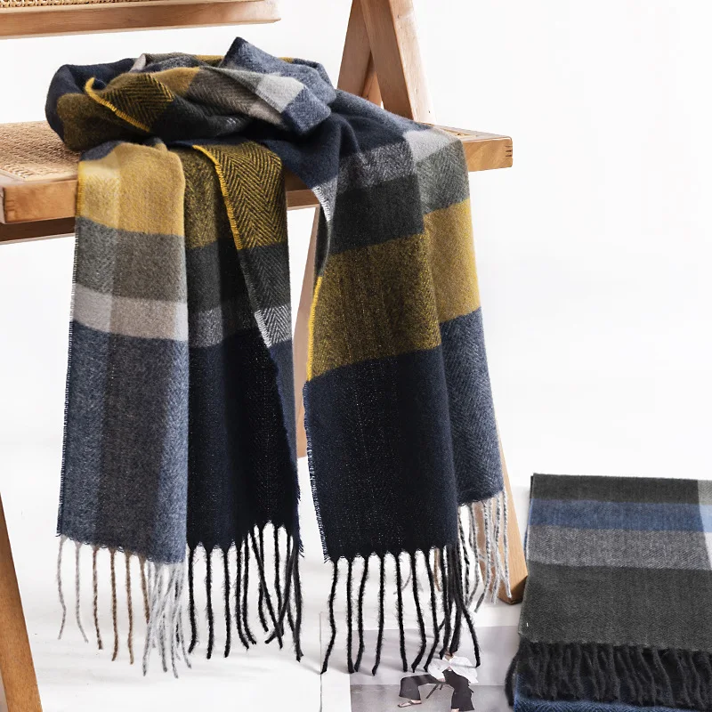 Classic brand soft luxury winter plaid imitate check cashmere women men scarf