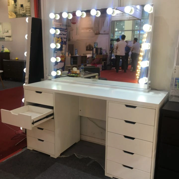 make up station drawers Light Luxury Bedroom Dresser Storage Cabinet Dressing Table Girl Makeup Table With Led Light Mirror