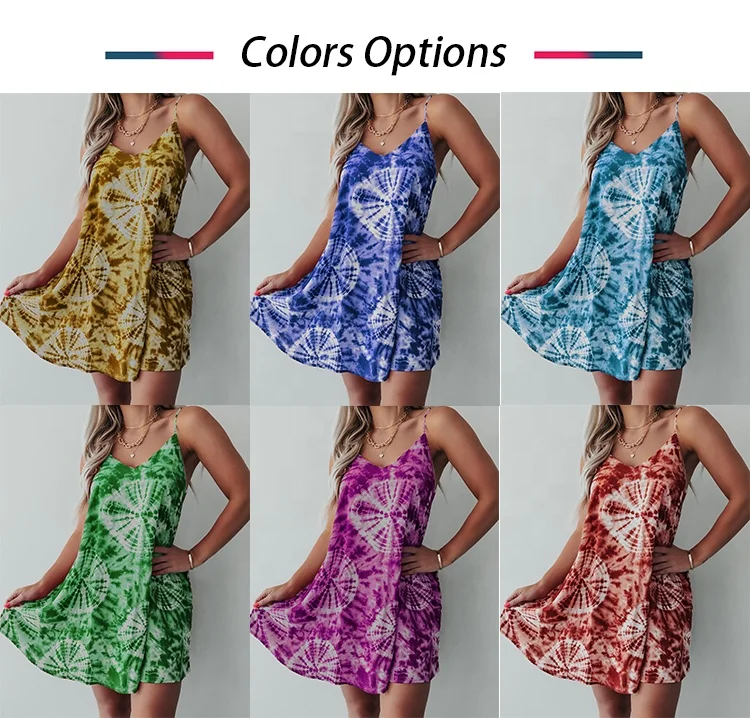 Hot Sale Wholesale Cotton Blend Discount Slip Sun Dress  Printed Women Casual Dress