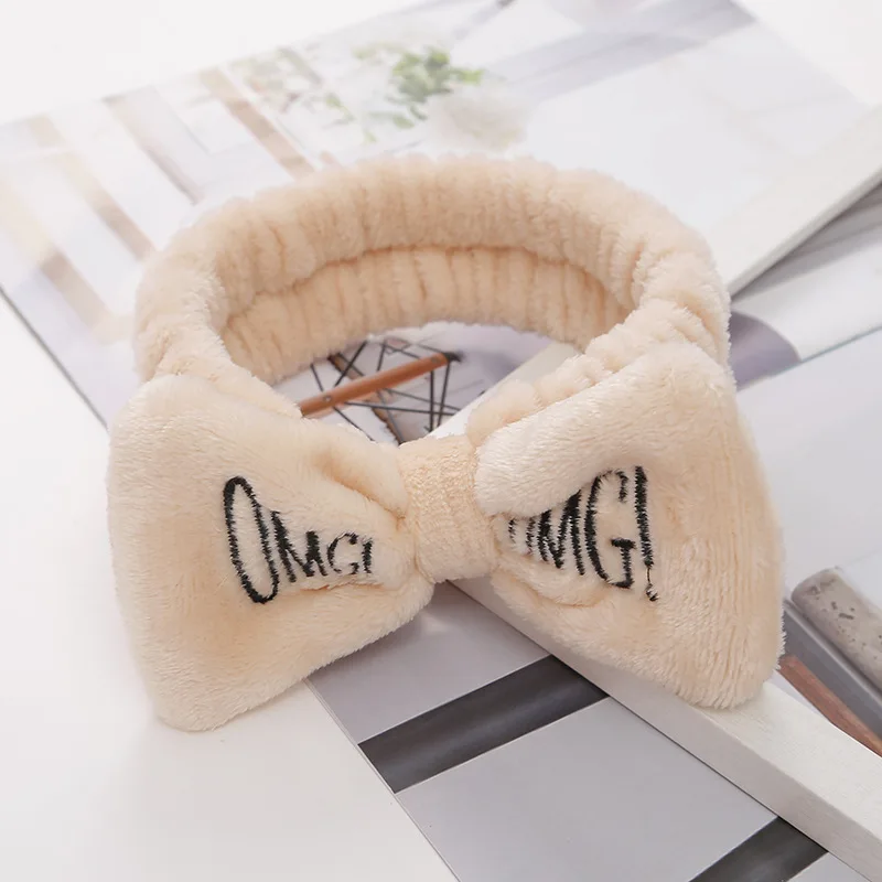 
Colorful Women Bow Hair Band Fashion OMG Letters Wash Face Headband Girls Headwear Hairbands Coral Fleece Hair Accessories 