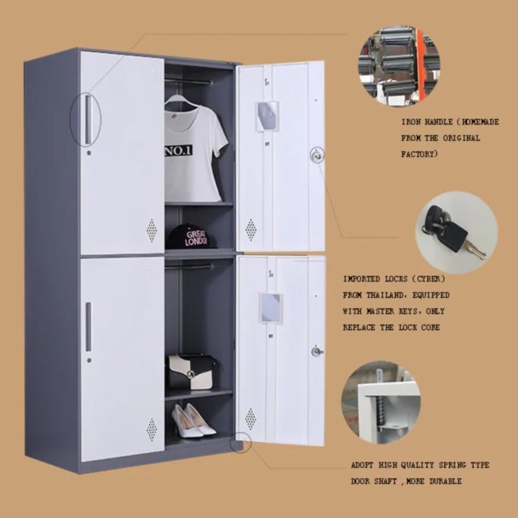 Дешевая мебель, стальной шкафчик с 4 дверцами, запираемый, школьный шкаф для студентов, шкаф для тренажерного зала, шкаф для хранения, гостиница, дом