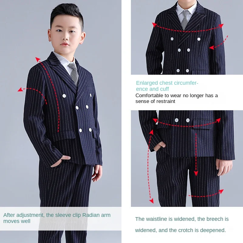 2024 Baby Boy Formal Suits Striped Kids Wedding Suit Tuxedo Children School Uniform Elegant New Year Costume Teenager Clothes