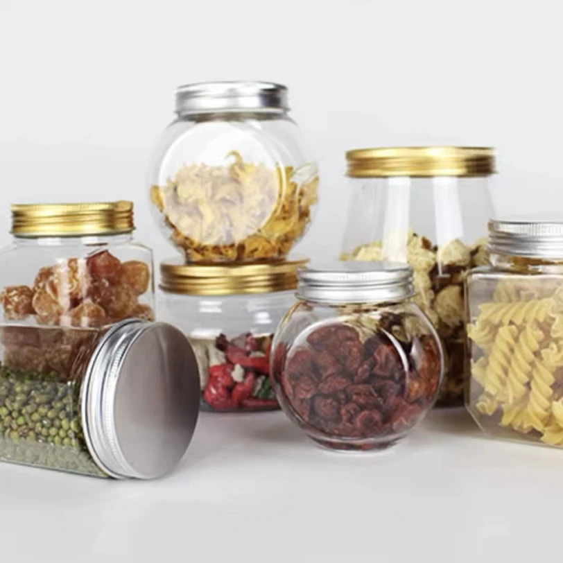 16oz Clear Square Plastic PET Candy Jar 500ml Capacity with White Screw Cap/Lid Food Grade ODM/OEM Manufacturer Airtight Seal