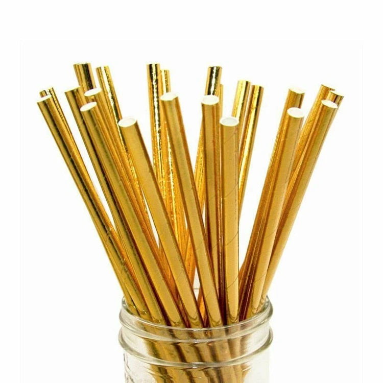 Hstyle 25PCS/Pack Glittering Gold Metallic Paper Straws Disposable Drinking Straw for Birthday Wedding Bridal/Baby Shower HS1827