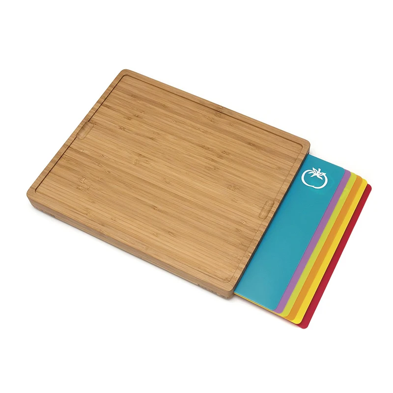 Легко моющаяся бамбуковая разделочная доска и 5 цветных полимерных вставок гибкие разделочные коврики с набором пищевых значков