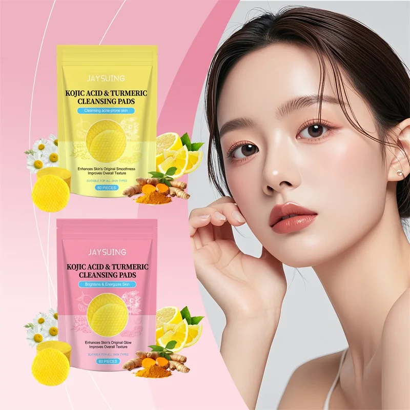 Private label face scrub exfoliating toner glow whitening skin brightens turmeric kojic acid cosmetic exfoliating cleansing pads