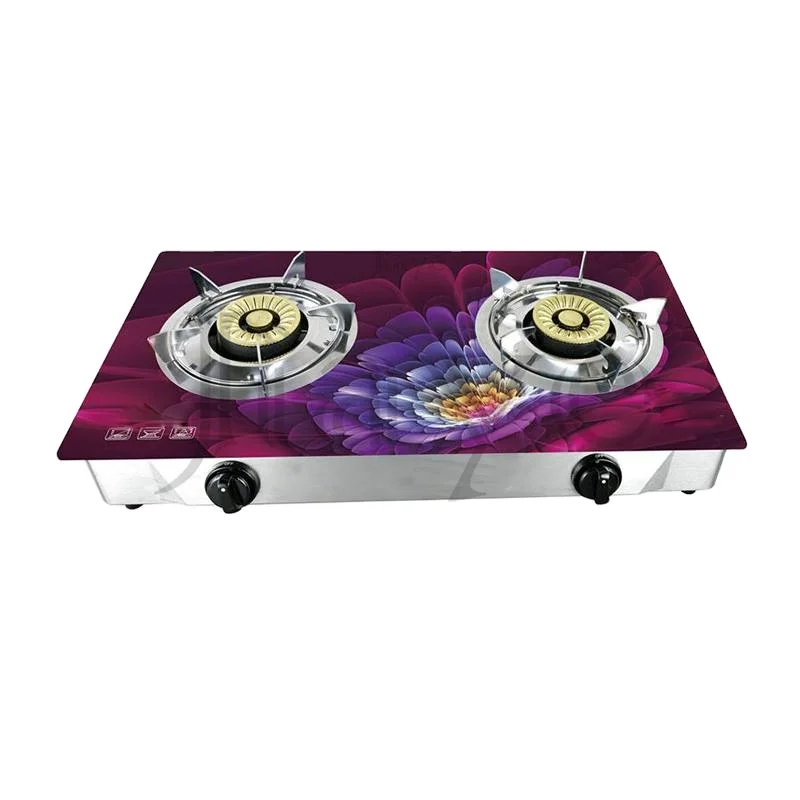 2 Burners Cast Iron LPG Tempered Glass Gas Stove