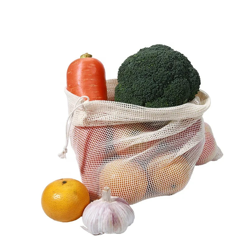 Моющиеся Сетчатые Сумки на шнурке из хлопка для покупки продуктов органайзер фруктов и овощей сумка