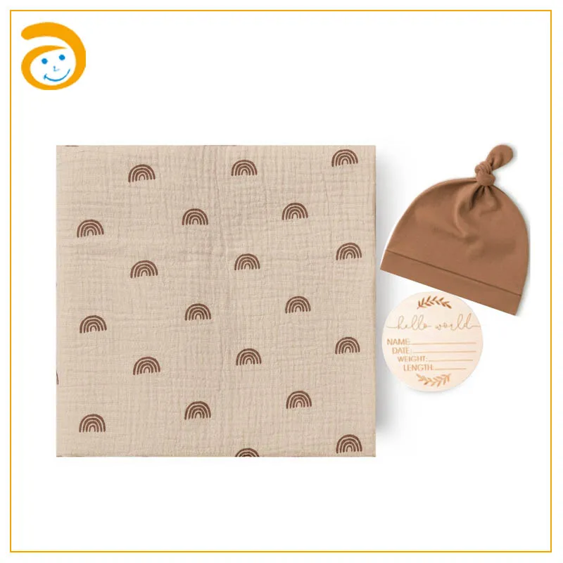 Rainbow 100% Organic Cotton Baby Muslin Swaddle Blanket Wrap Blanket With Milestone