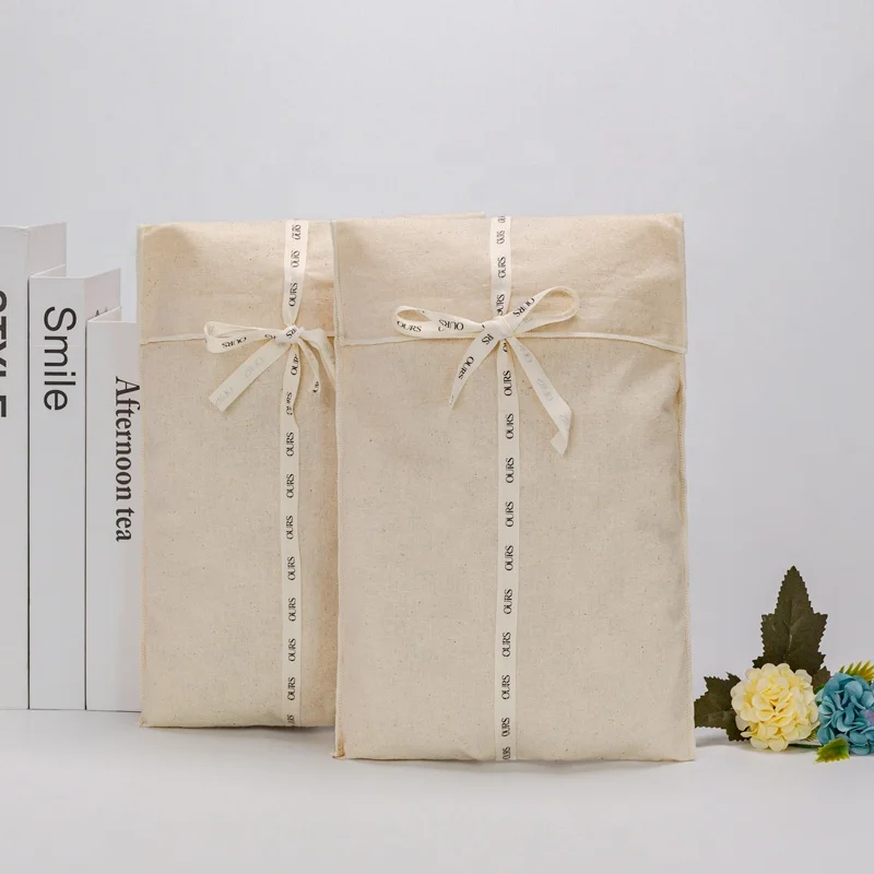 Cotton Canvas Fabric Muslin Drawstring Bag With Printed Canvas Envelope Bag