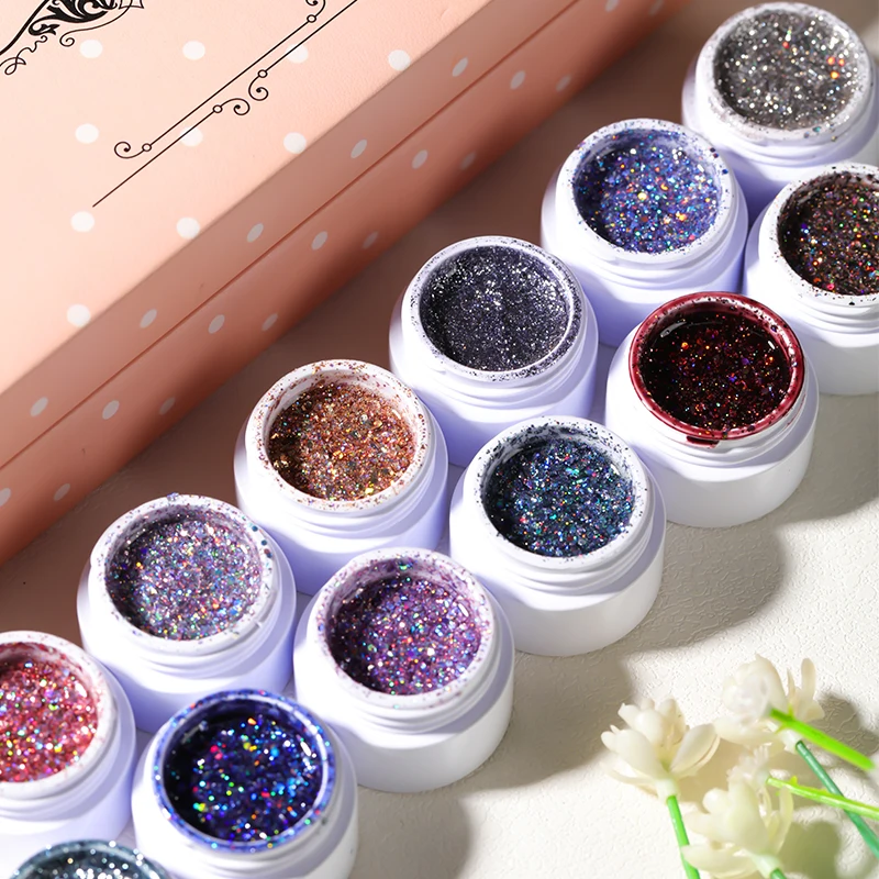 oxxi New Arrival 12 colors Shiny Nail Gel Polish Set Shiny Painting Nails Art Glitter Platinum Varnish Soak Off UV Gel Kit