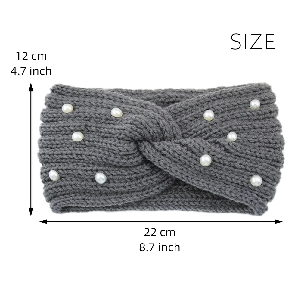 Qianjin Autumn And Winter Double-Layer Knitted Hair Accessories Woven Headband Warm Wool Hair Band Knitted Pearl Cross Hair Band