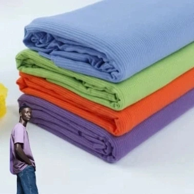 Customer Solid Color Twill Cotton/Polyester Fabric CVC Cotton 60/40 Dyeing Fabric Dress Stretch Jersey Knitted Fabric 2*2 Rib