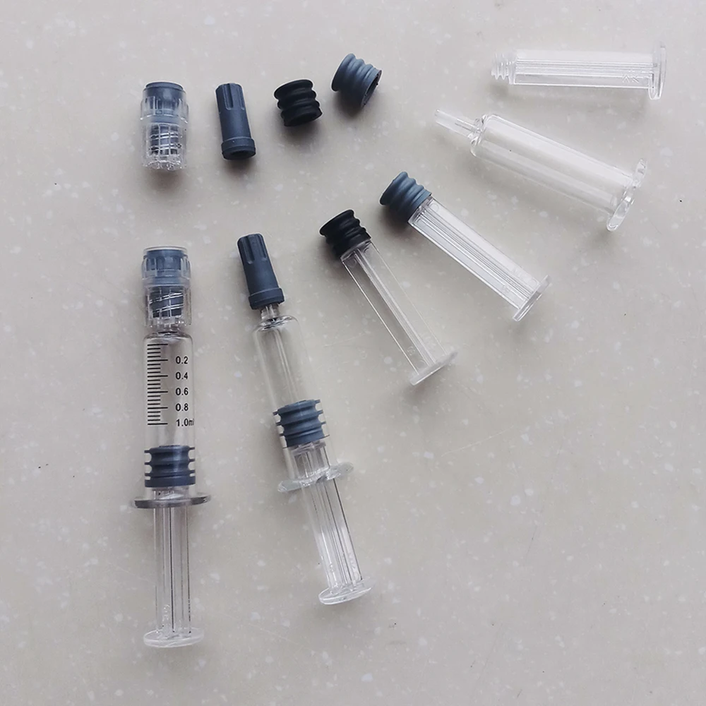 1ml Glass Luer Lock Syringe With Plastic plunger Empty Cosmetic applicator with rubber cone Syringe