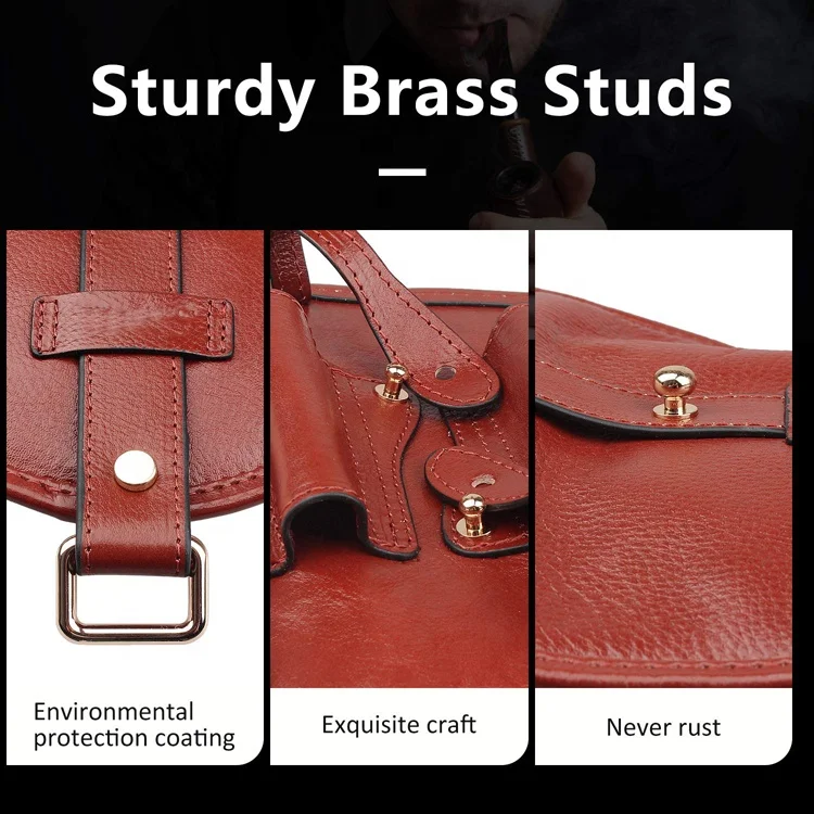 High Quality Handmade Leather Pipe Rolling Tobacco Pouch Bag Organize Case with Two Pipe Holder Pockets
