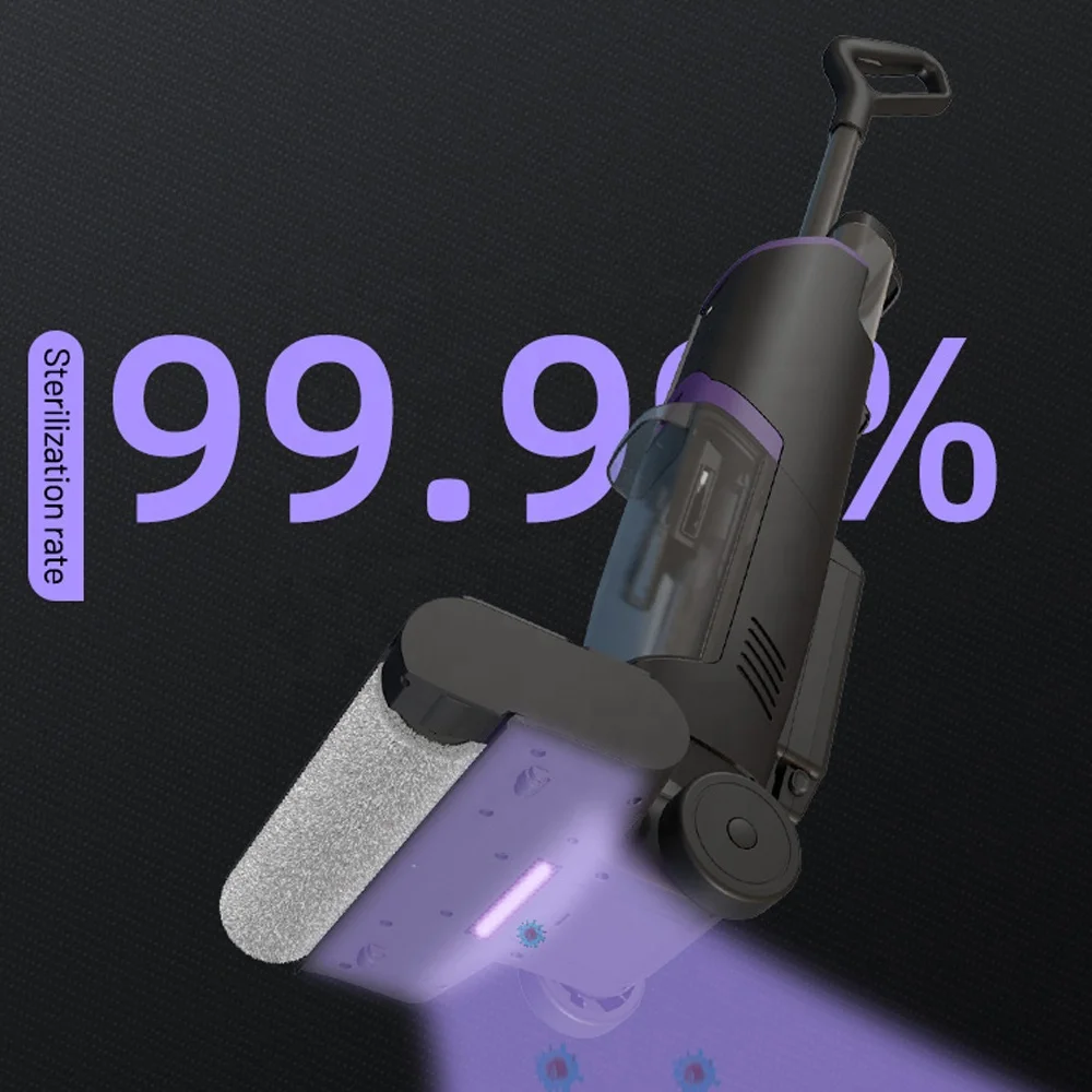 Portable Cordless Wet & Dry Vacuum Cleaner with Self-Cleaning Feature Hand-Held Battery Powered Floor Washer for Household Use