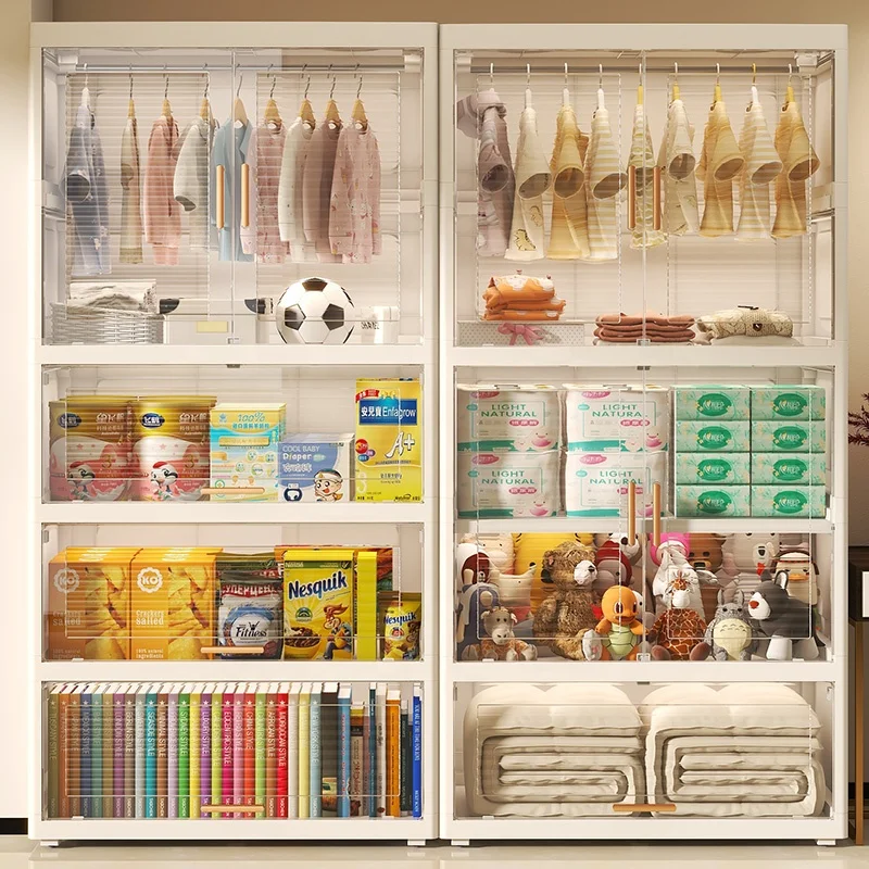 75 CM Width Double Door Partition Clamshell Transparent Garderobe  2/3/4/5/ Organizer Shelf Household Plastic Storage Cab