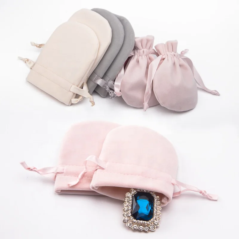 Purple Custom Felt Jewelry Pouch Recycled Pochette Gift Packaging Luxury Silk Velvet Logo Mini Drawstring Jewelry Bag