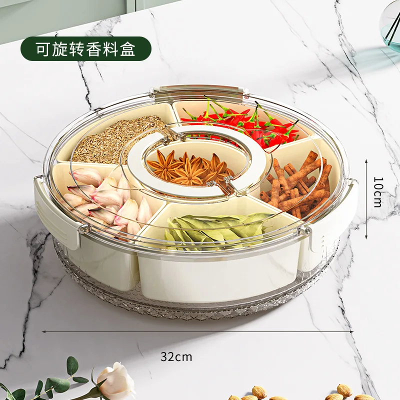 Spining Divided Serving Tray with Lid and Handle Large Snack Spinner Snackle Box Container