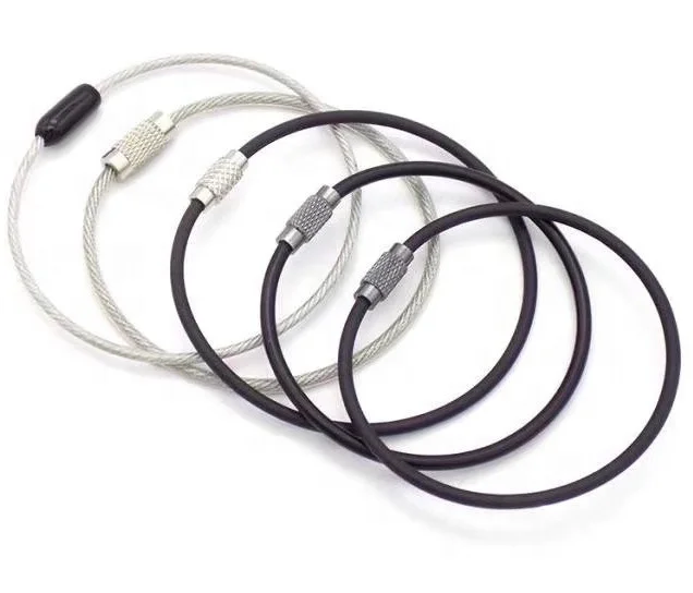 High Quality Stainless Steel Wire Rope Ring Screw Lock Clamp Stainless Steel Key Rings Cable Wire Loop For Luggage Tag