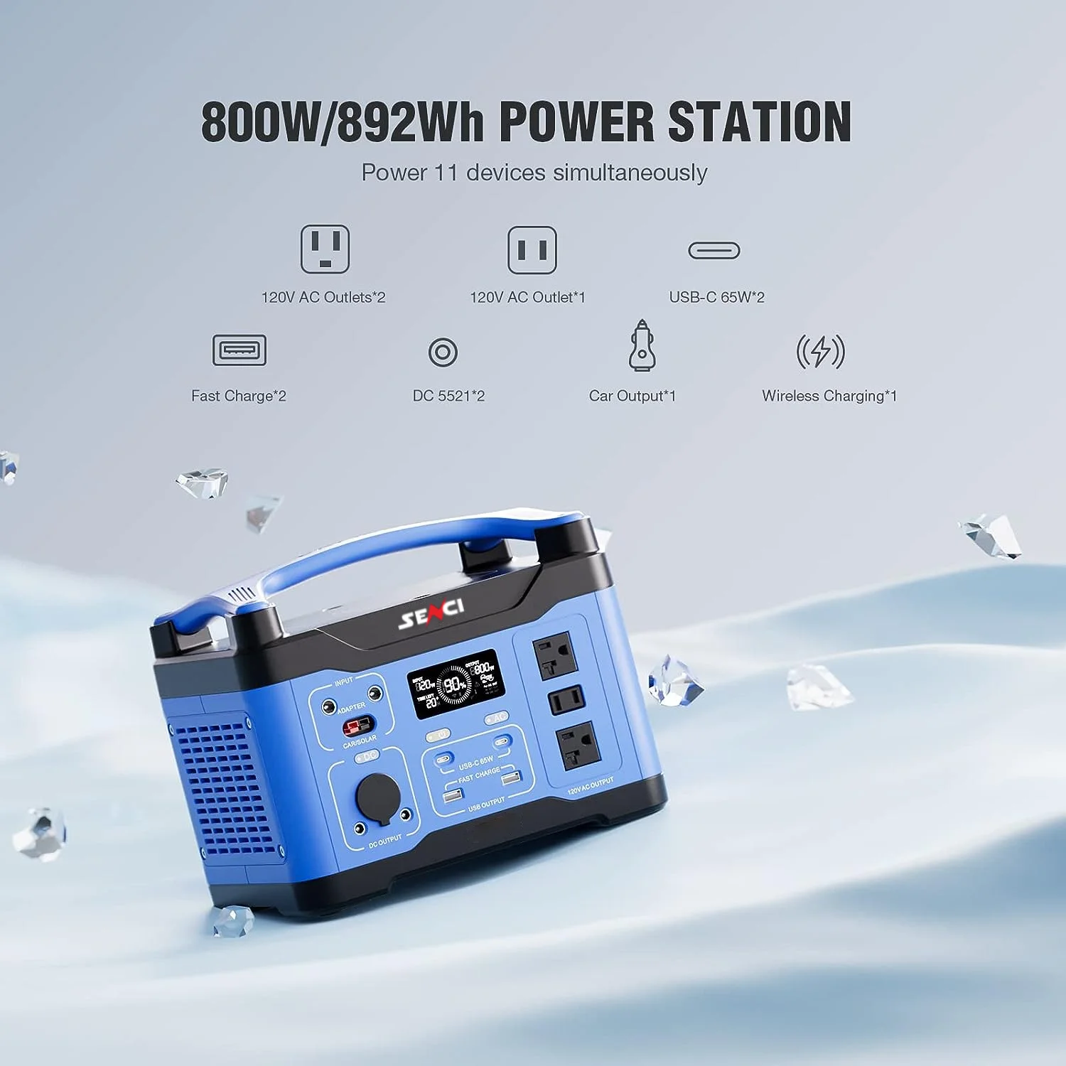 SENCI Factory 800W 891WH solar portable power station solar AC output  DC input portable power station for camping