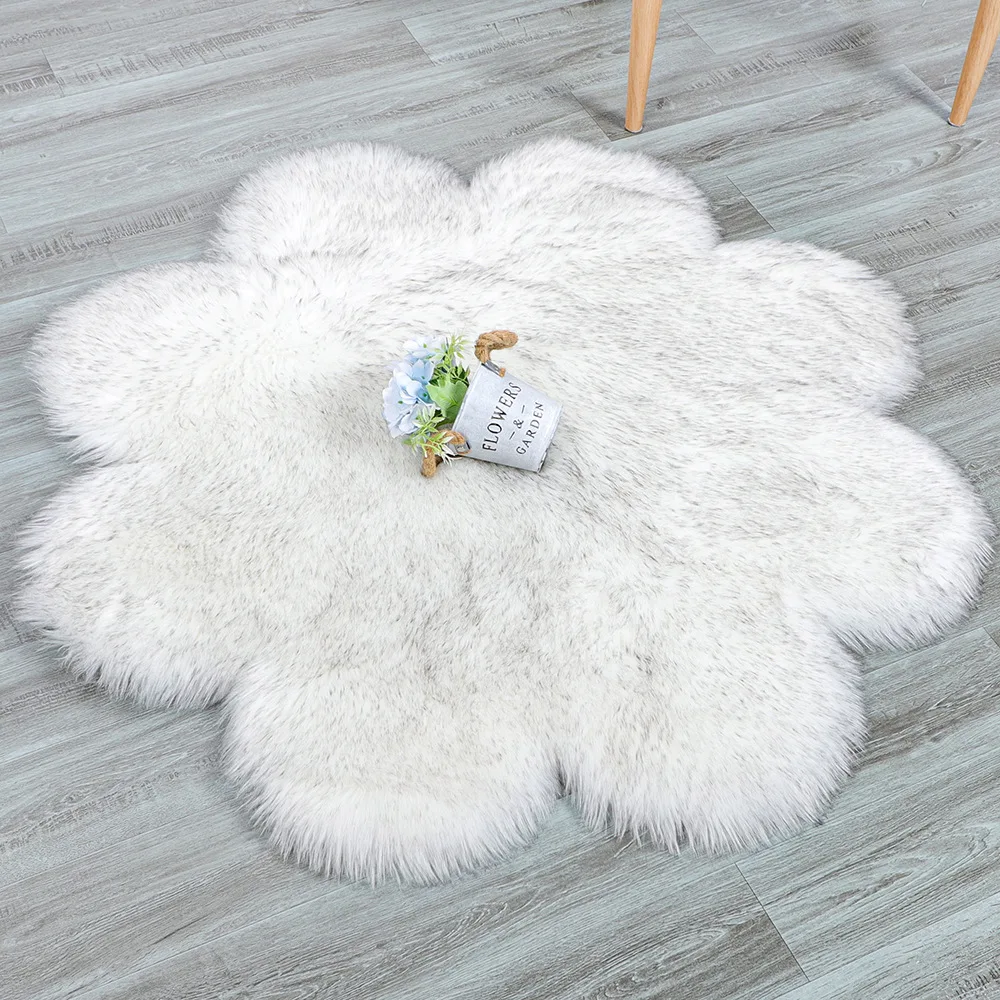 Amazon Deco Carpets Rugs Living Room Faux Fur Rug Hot Sale Home Adult Plush Modern Tufted Flower Shape Stain Resistant Sensheng