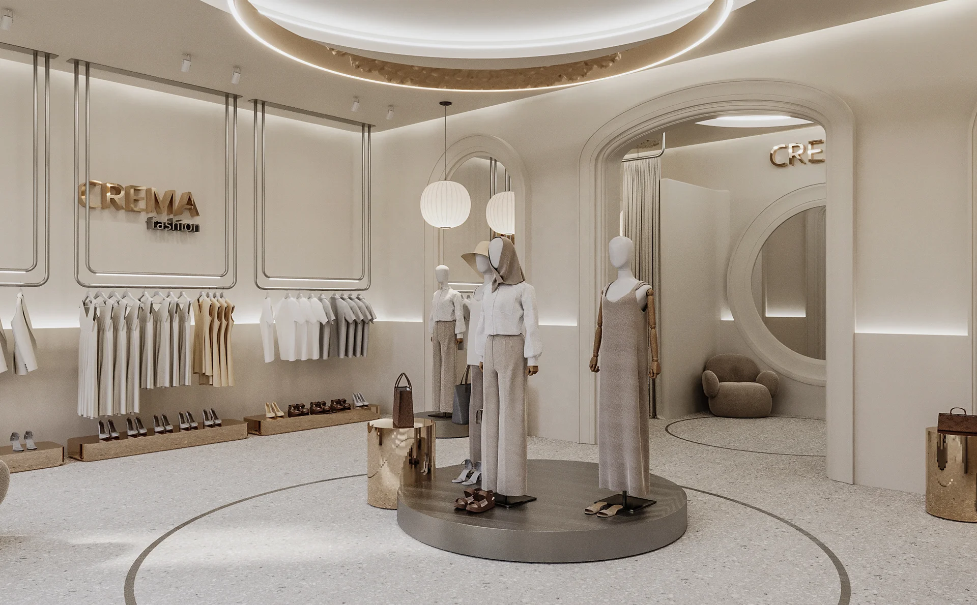 Free Design Women Clothing Shop Interior display accessories design rose gold stainless steel shelves delicate display rack