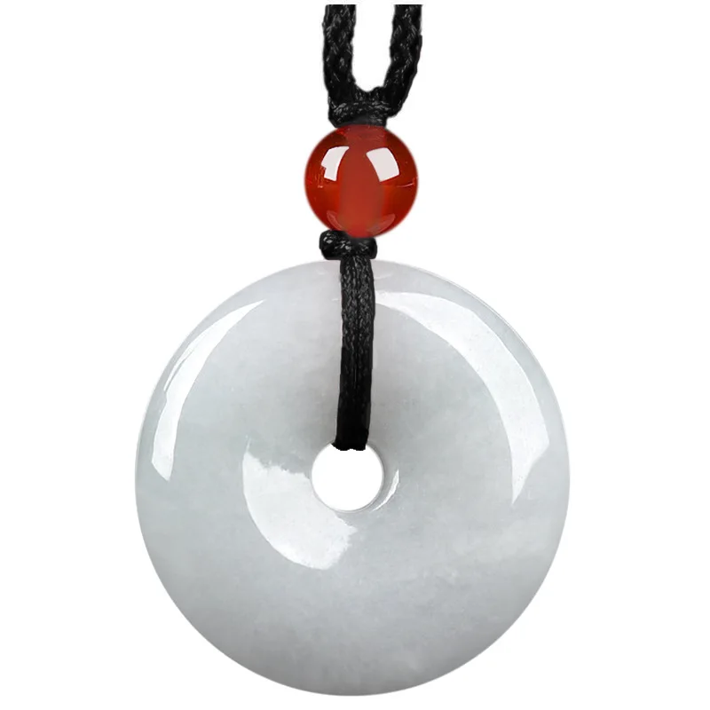 Chinese 100% Genuine Certified Circle Donut Coin Jadeite Jade Pendant Necklace Jade Peace Button Pendant