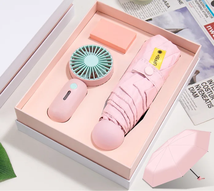 Popular Summer Fan Umbrella Promotional Gifts Set Customize Logo Corporate Gift Umbrella With Fan