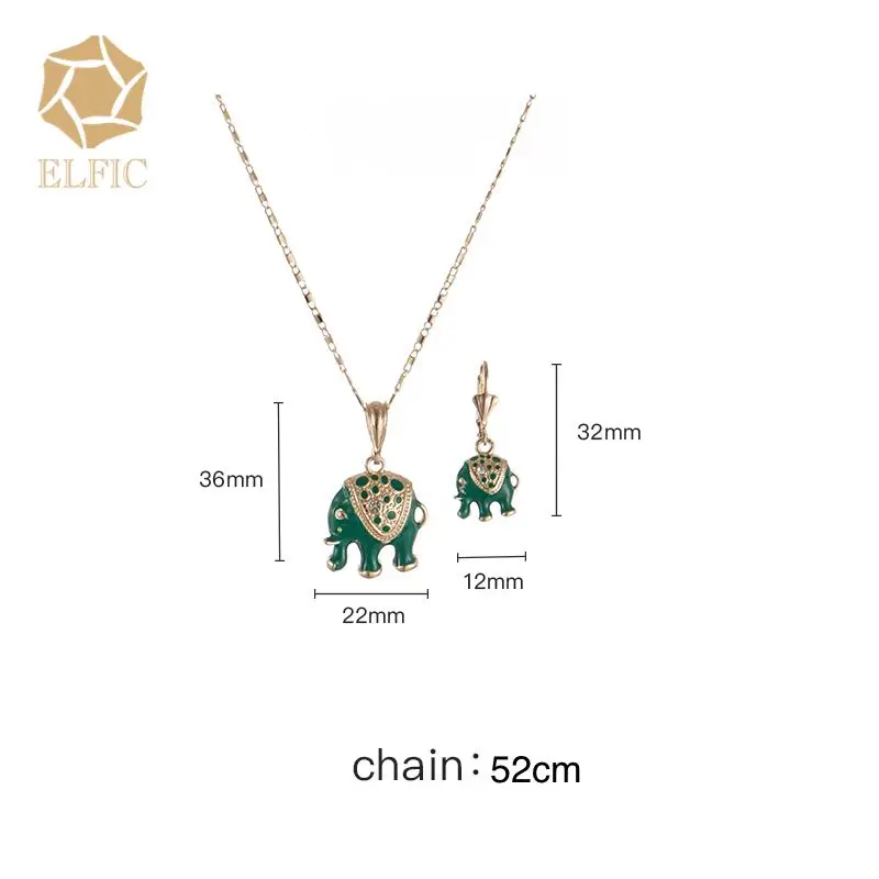 Elfic Animal Earrings Necklace Set Jewelry Elephant Religion Religious Alloy Wedding Jewelry Sets Dubai Bridal Unique Fashion