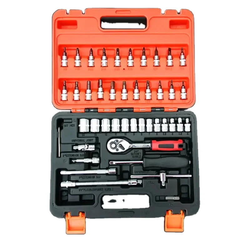 Hot Sale 46 Pieces 1/4' Dr Socket Wrench Set Chrome Vanadium Hand Tools with Ratchet Handle Wrench and Spanner for Car Repair
