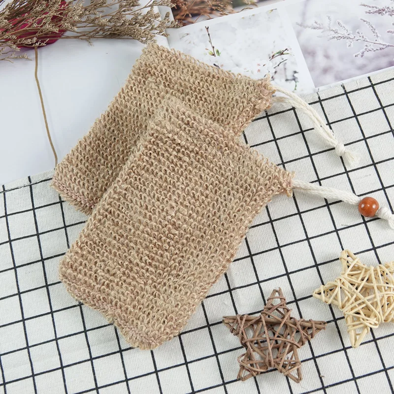 Bulk Wholesale Natural Sisal Soap Jute Exfoliating Hemp Hand Cotton Mesh Soap Travel Packaging Pouch Saver Refill Bag For Soap