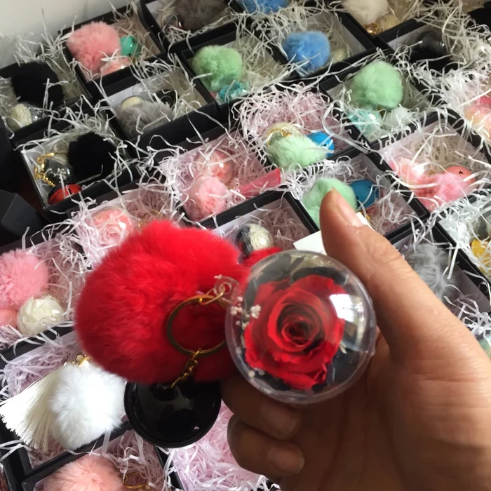 Hot Key Chains Real Natural Preserved Roses In Glass Ball