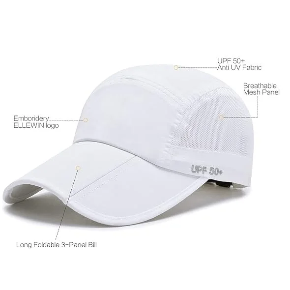 Custom Unisex UPF 50 Water Resistant Breathable 5 Panel Unstructured Golfs Baseball Cap Hat with Foldable Long Large Bill