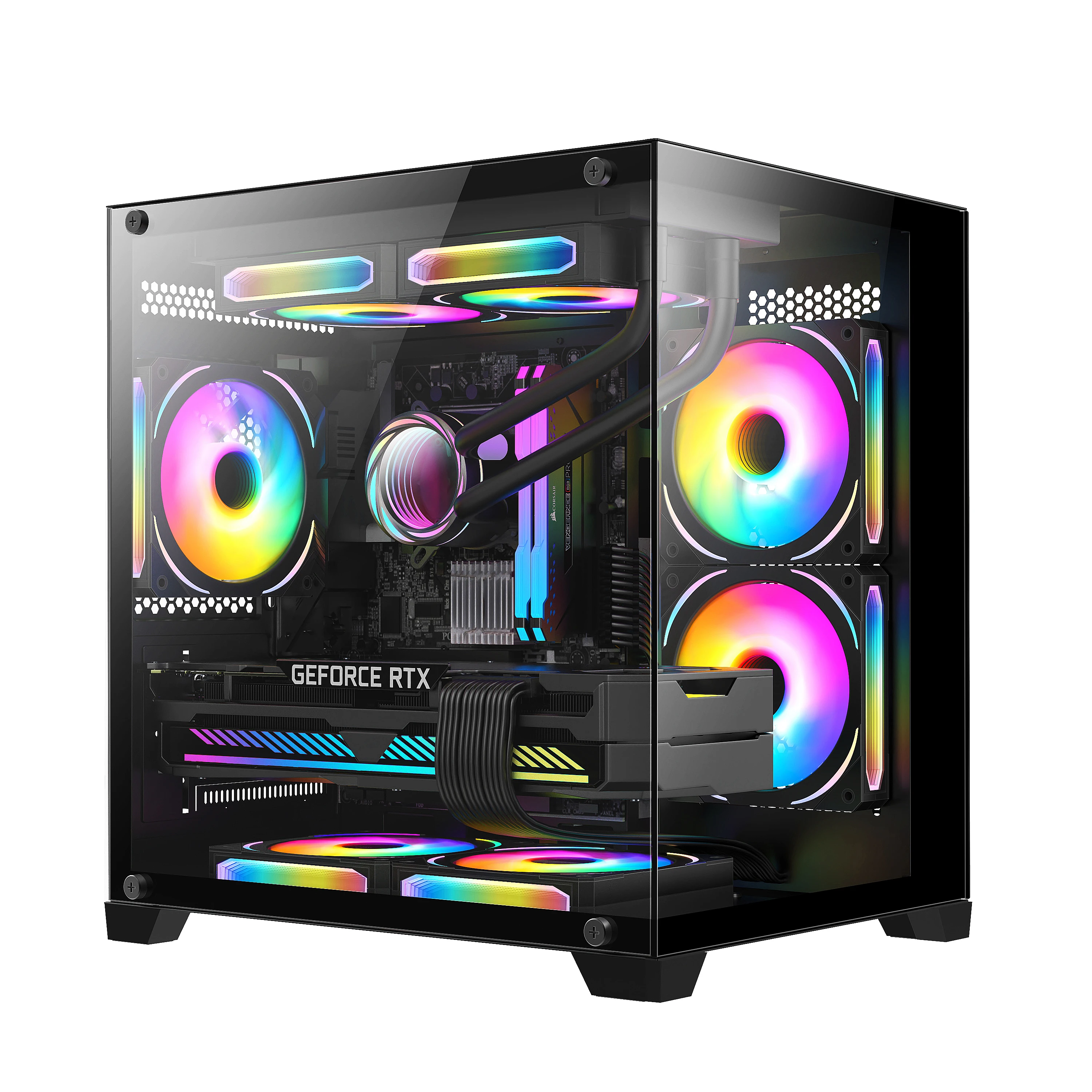 Most popular M-ATX PC Gaming Case OEM full-view Computer Case USB3.0 Transparent Glass PC Cabinet support 240mm water coo
