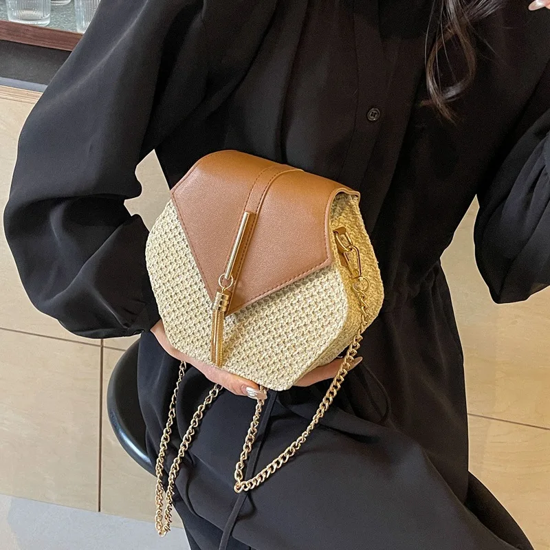 Ready to Ship Vine Woven Chain Messenger Bags For Women Tassel Cheap Women Bags Vacation Beach Birthday Gift Crossbody Bag