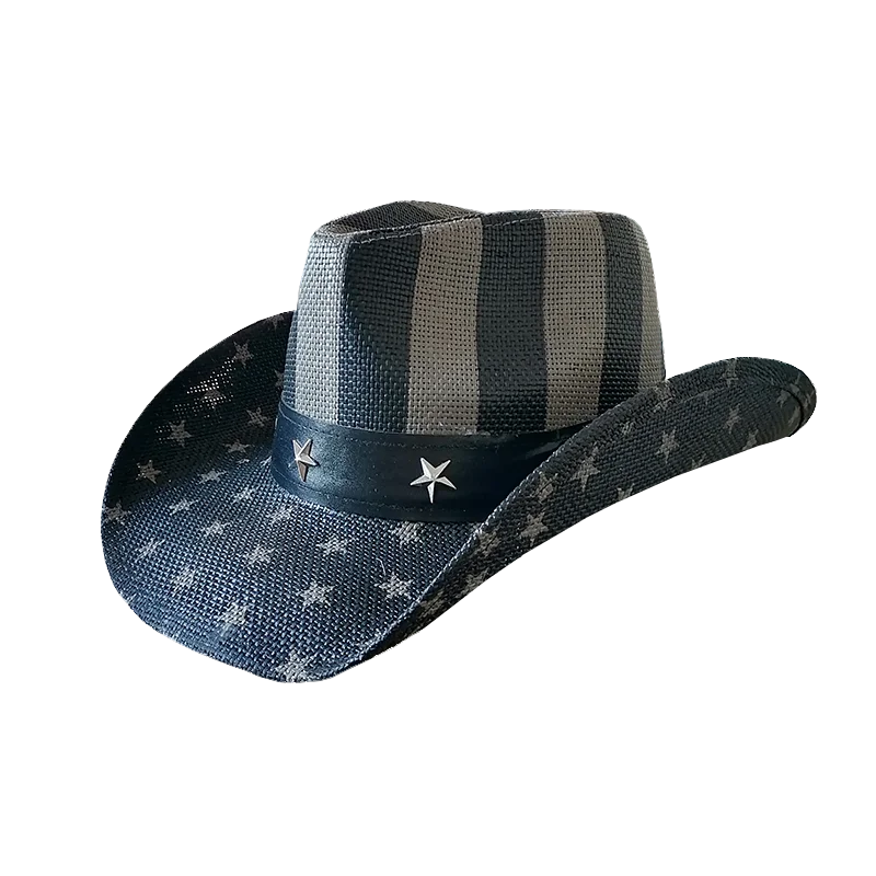 Мужская бумажная соломенная ковбойская шляпа 1804B, Соломенная Панама с рисунком американского флага США, с регулируемыми полями, флаг США, соломенная ковбойская шляпа