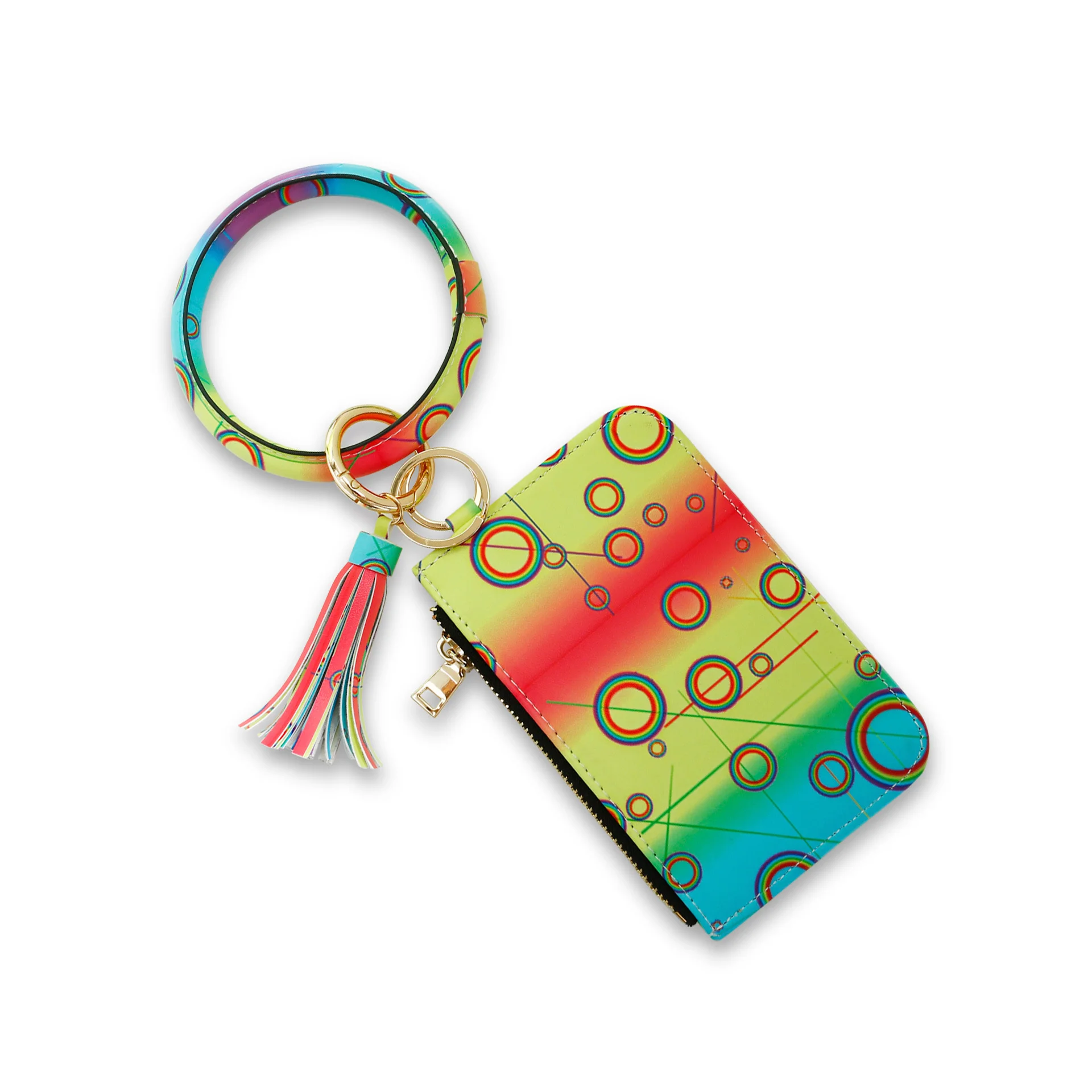 Amazon New creative hot anti lost big round silicone key ring bracelets keychain with PU leather wallet wholesale jewelry
