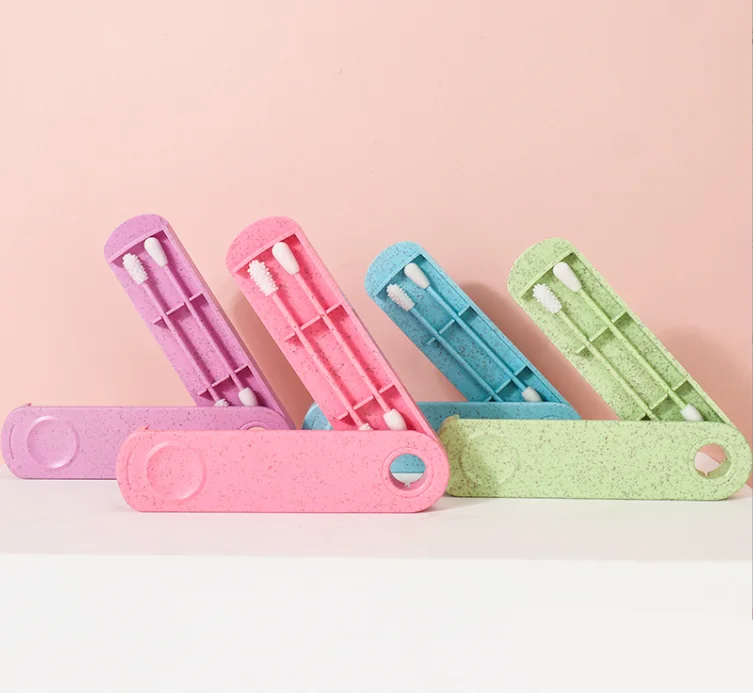 Reusable 2PC Silicone Cotton Swab with Storage Case, Washable Ear Cleaning Buds