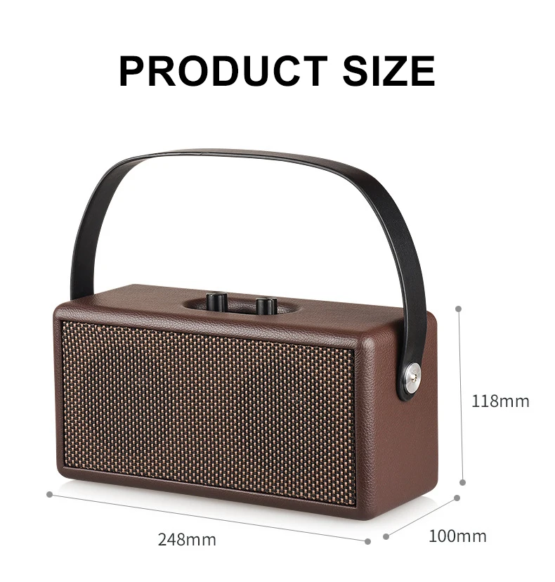 4500Mah Rechargeable Battery 16W Heavy Bass Music Player Outdoor Speaker Retro Wooden Bluetooths Speaker