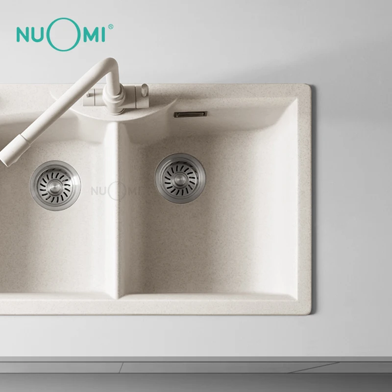 
NUOMI Layden Series Black Pearl Natural Double Bowl Outdoor Vessel Modern Stone Mounting Bracket Sink 