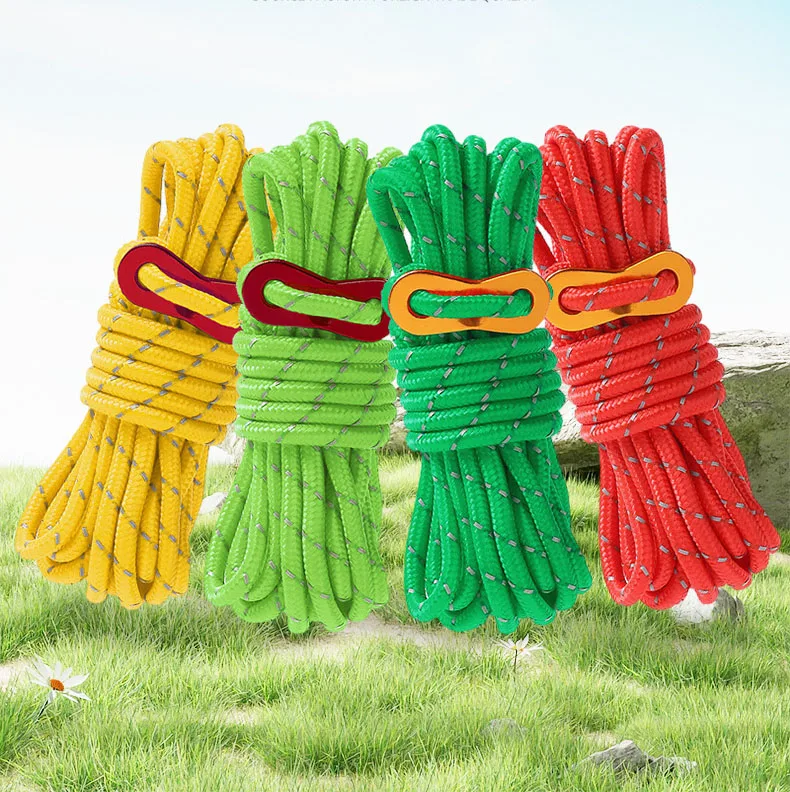 Outdoor 4mm tent with night reflective windproof rope, thickened and adjustable 4-meter long camping canopy fixed pull rope